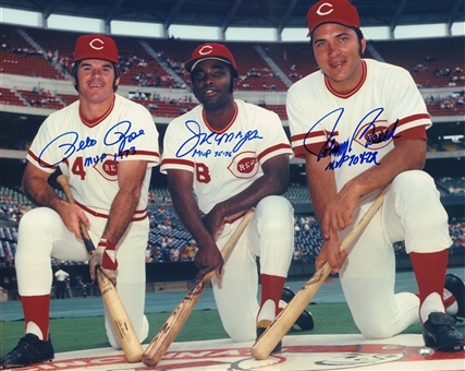 Cincinnati Reds Greats Multi Signed 16x20 Posed With Bats Photo With 3 Signatures Including Rose, Morgan & Bench (FSC)